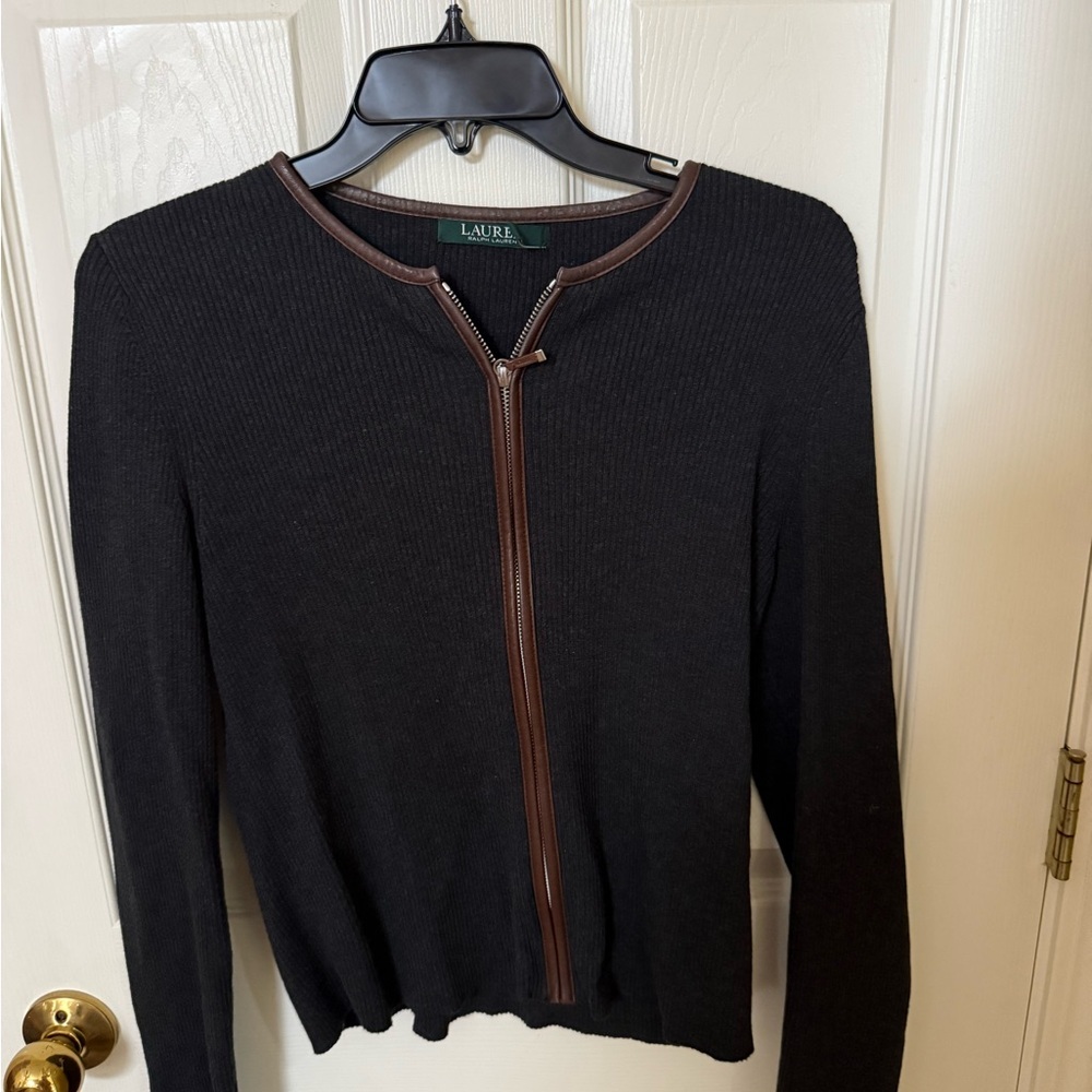 Ralph Lauren Black Sweater with Brown Trim